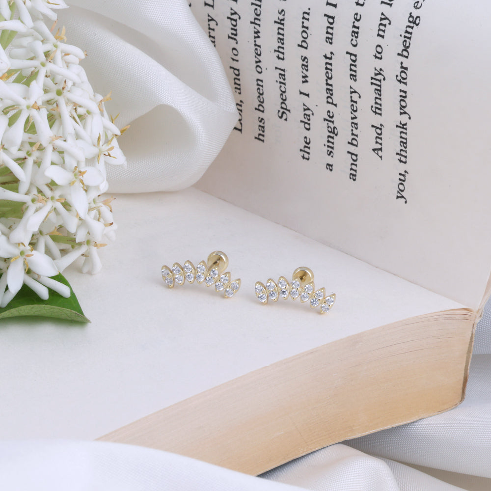 92.5 Silver Party Wear Gold Plated Second Stud Earrings