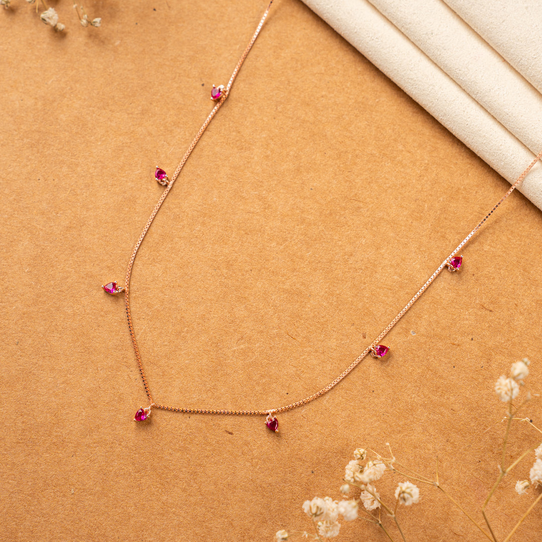 92.5 Silver Rose Gold CZ Stone Chain

