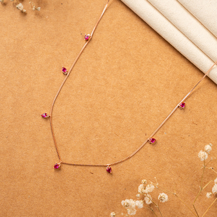 92.5 Silver Rose Gold CZ Stone Chain
