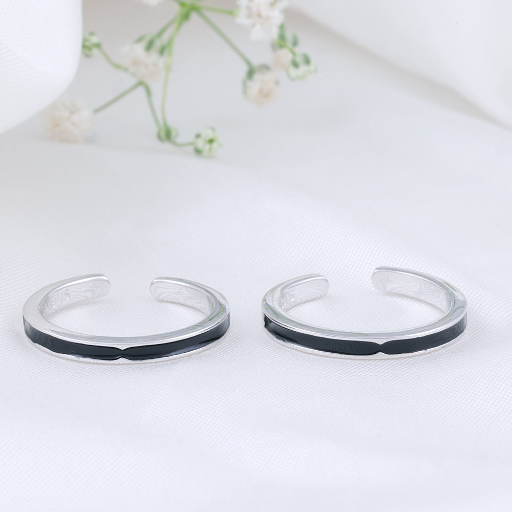 925_Silver_Black Enamel Toe_Rings_Modern_Design
