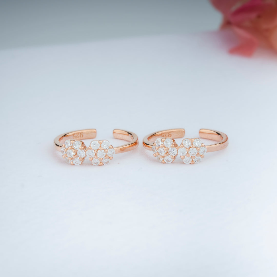 925 Silver CZ Stone Rose Gold Toe Rings | 925 Silver Design