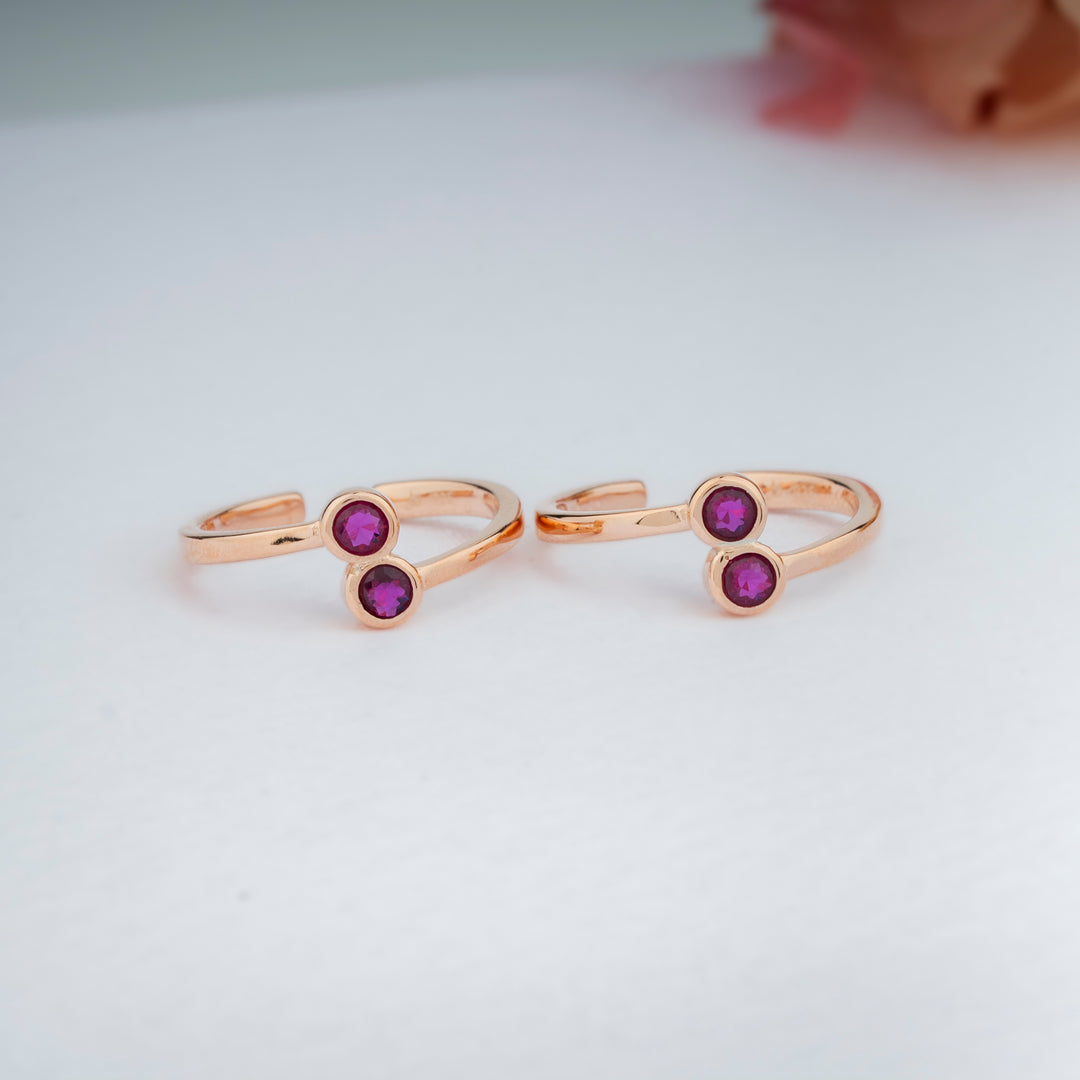 925 Silver CZ Stone Rose Gold Toe Rings | Designer Design