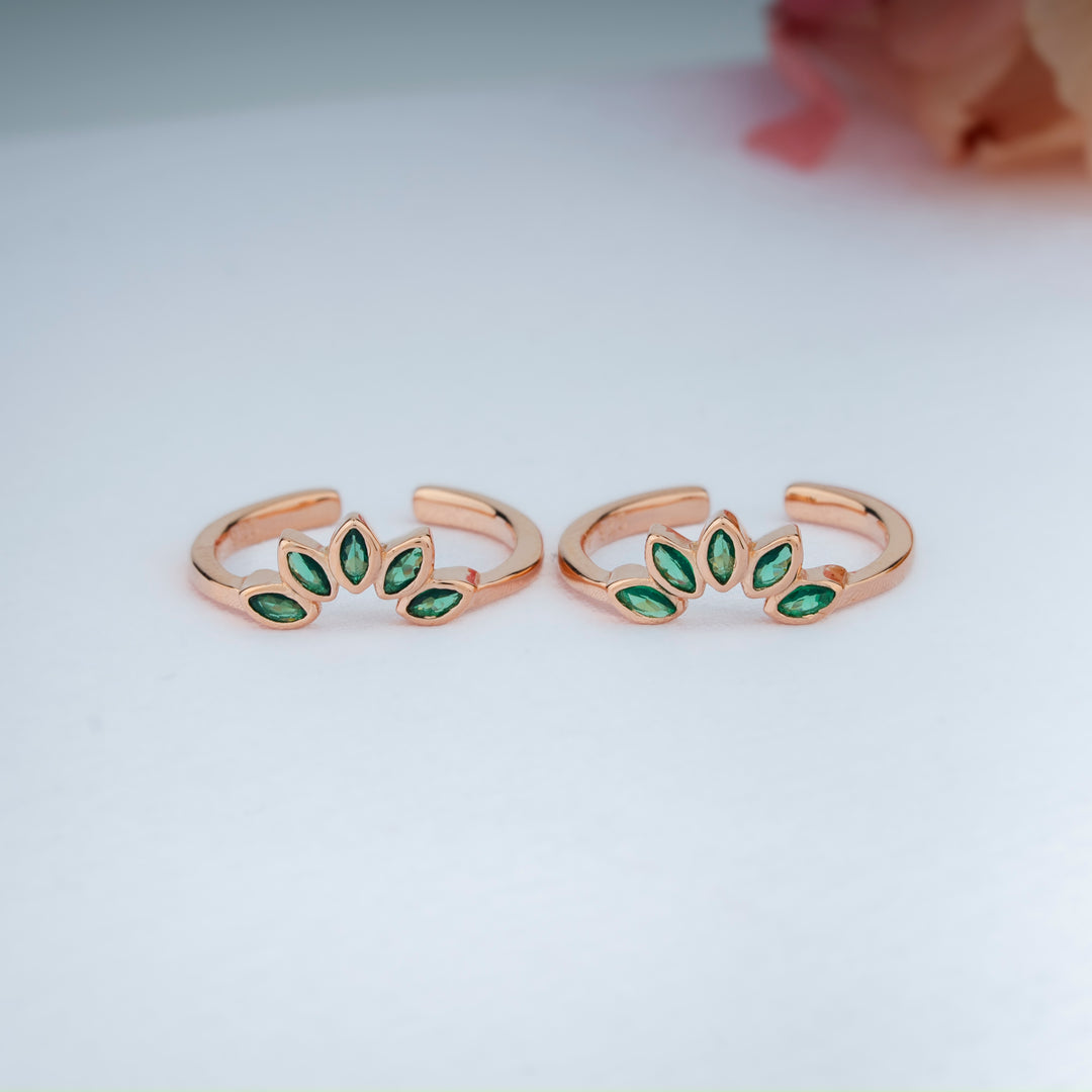 925 Silver CZ Stone Rose Gold Toe Rings | Festive Design