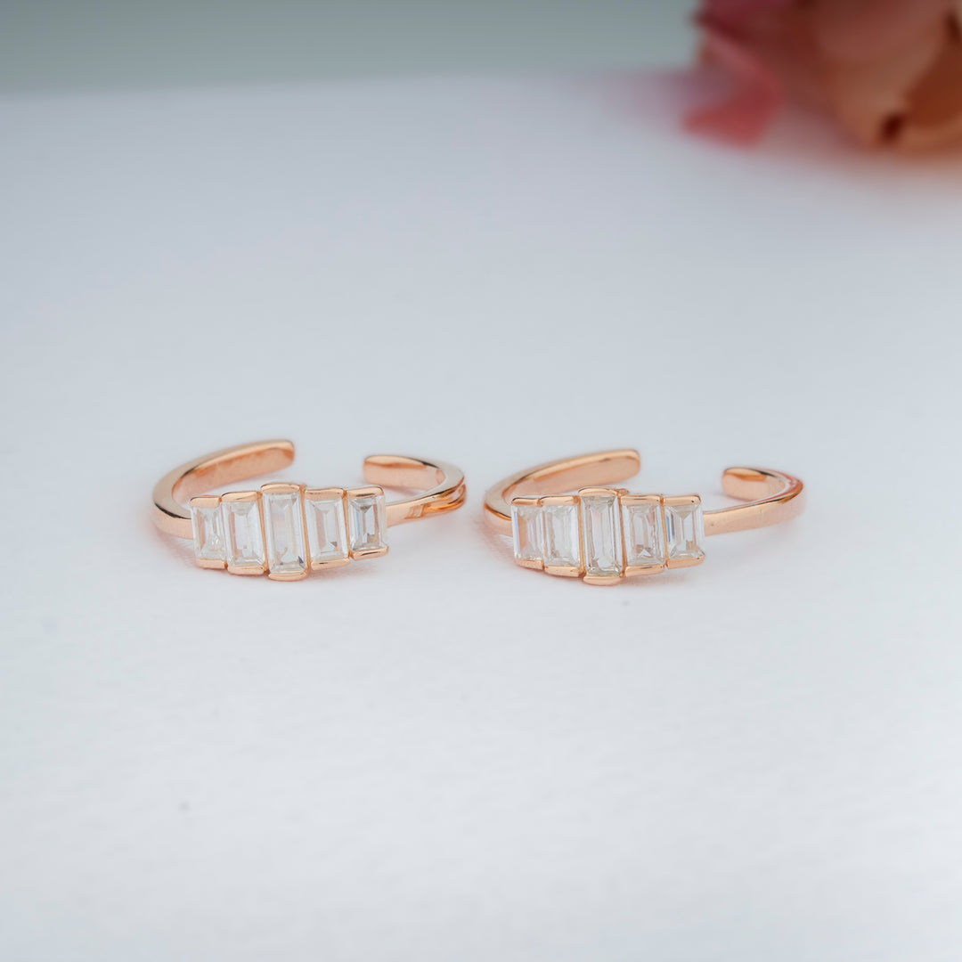 925 Silver CZ Stone Rose Gold Toe Rings | Indian Design