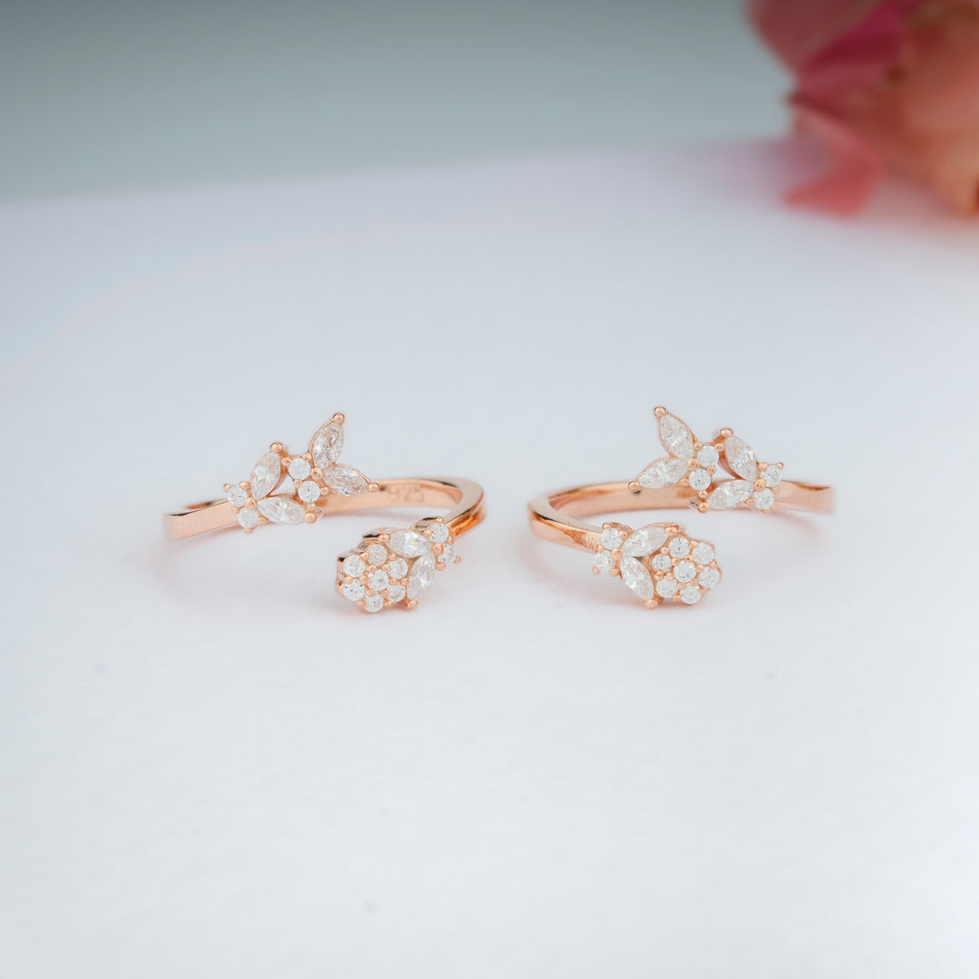 925 Silver CZ Stone Rose Gold Toe Rings | Modern Design