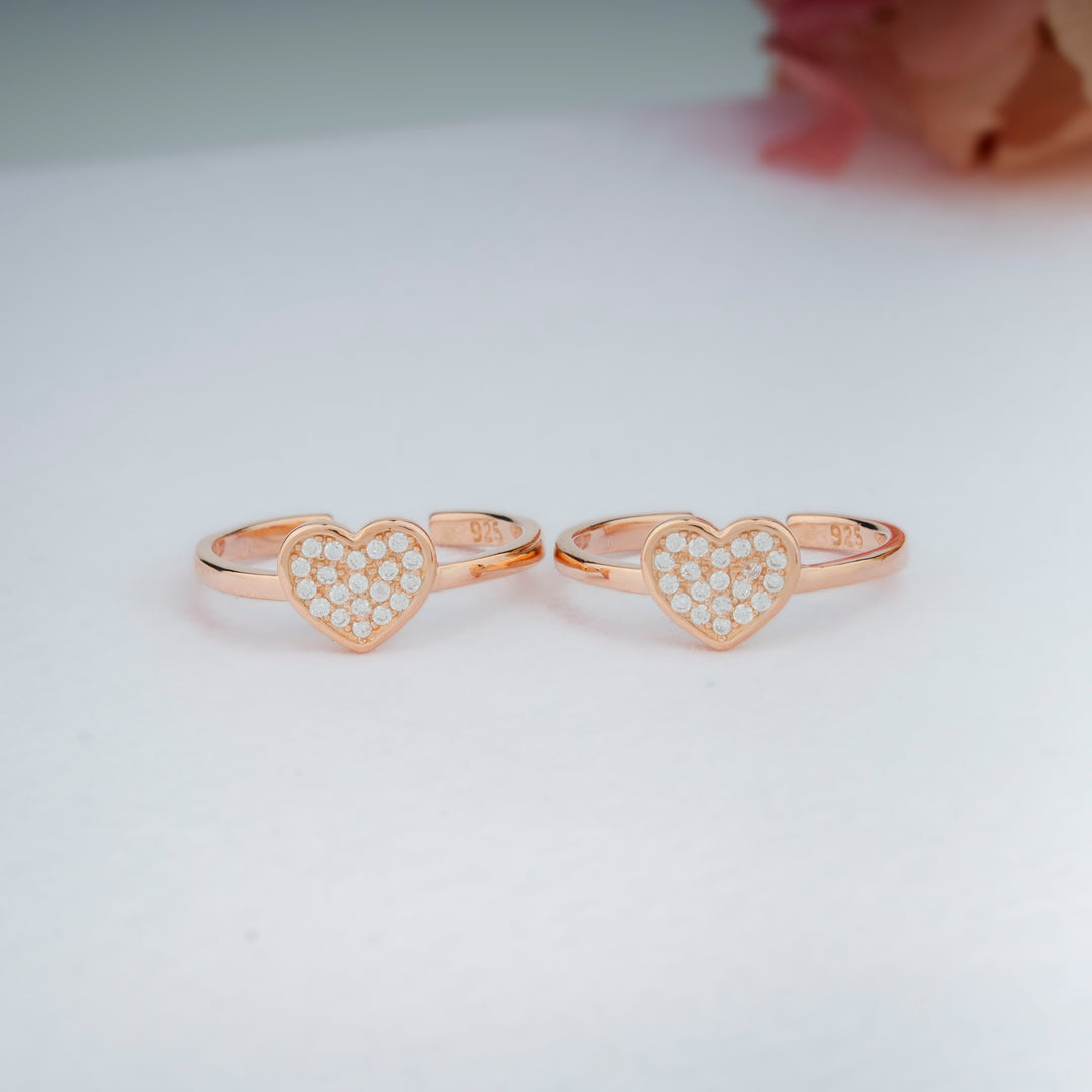 925 Silver CZ Stone Rose Gold Toe Rings | Party Wear Design