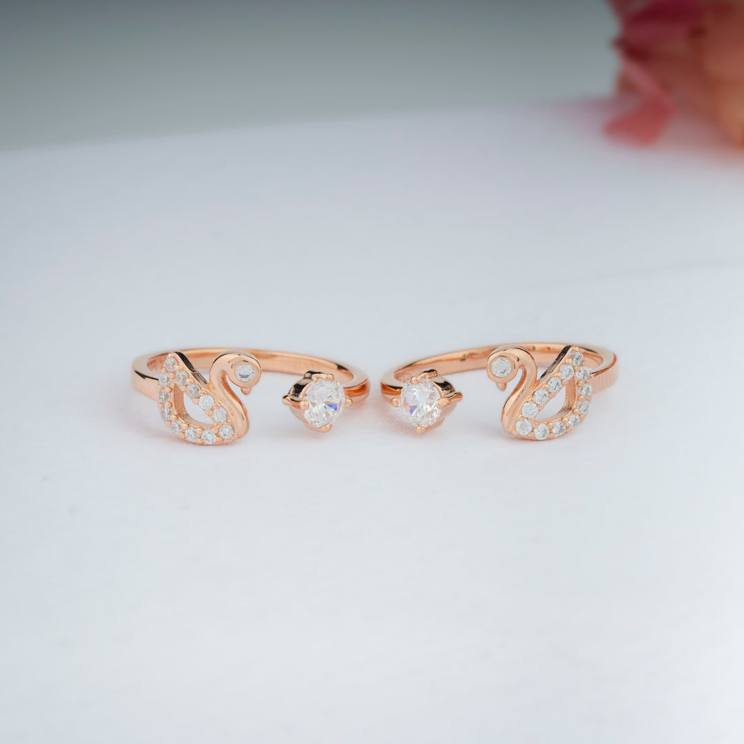 925 Silver CZ Stone Rose Gold Toe Rings | Premium Design