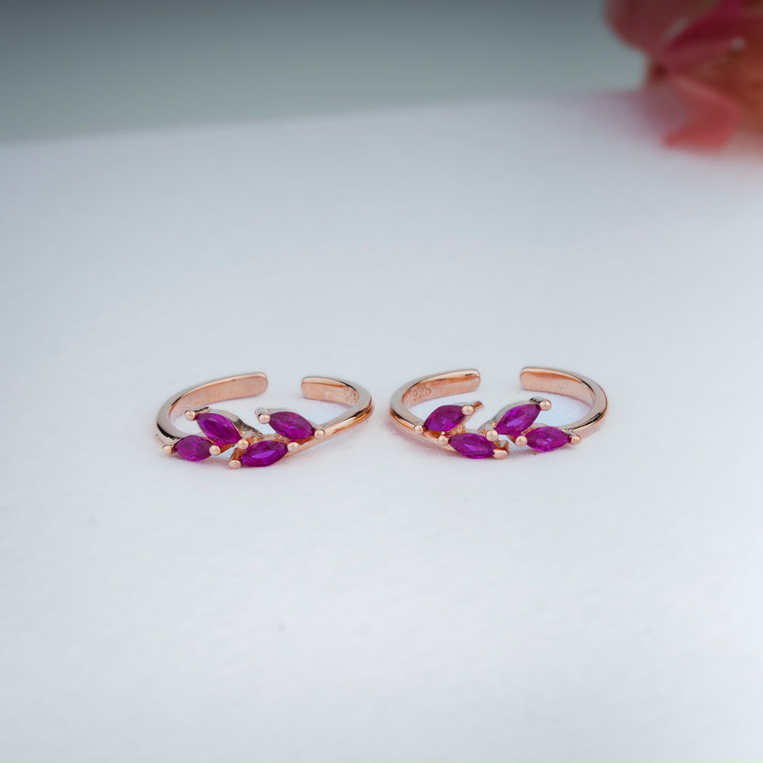 925 Silver CZ Stone Rose Gold Toe Rings | Smooth Finish Design