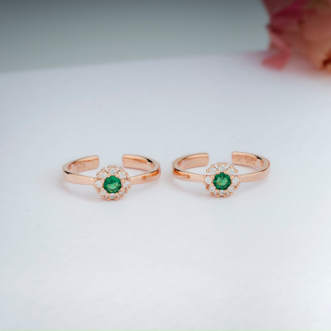 925 Silver CZ Stone Rose Gold Toe Rings | Sparkling Design