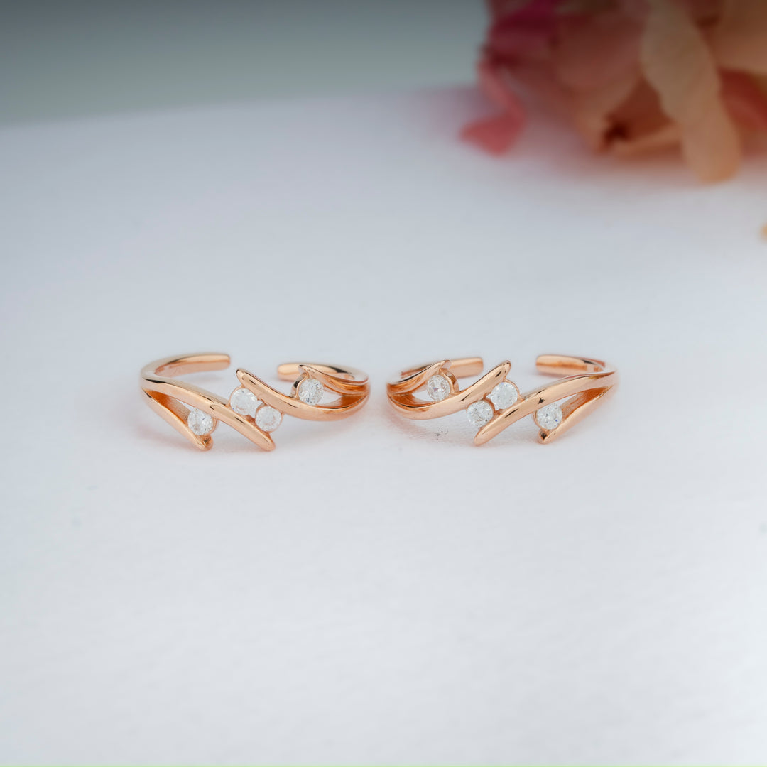  925 Silver CZ Stone Rose Gold Toe Rings | Stylish Design                                                                