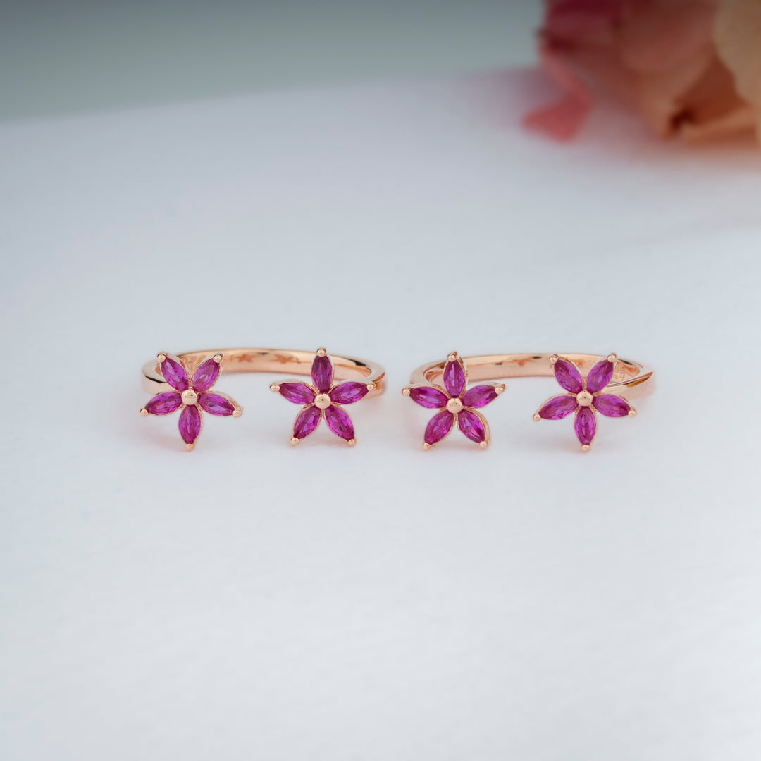 925 Silver CZ Stone Rose Gold Toe Rings | Traditional Design