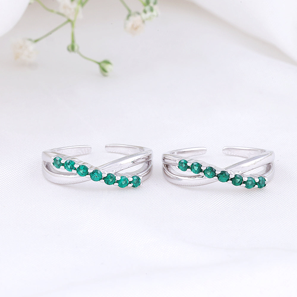 925 Silver CZ Stone Toe Rings | Bridal Design
