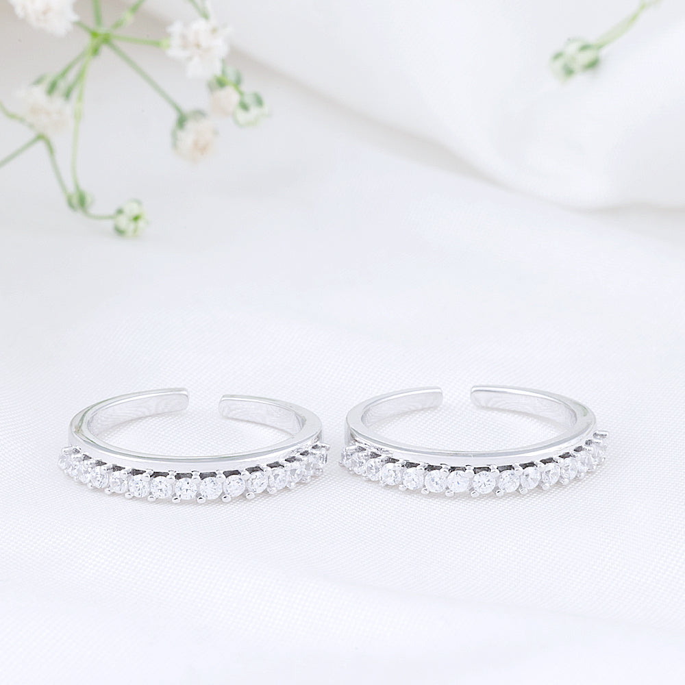 925 Silver CZ Stone Toe Rings | Classic Design
