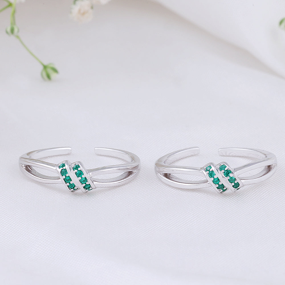 925 Silver CZ Stone Toe Rings | Festive Design