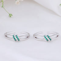 925 Silver CZ Stone Toe Rings | Festive Design