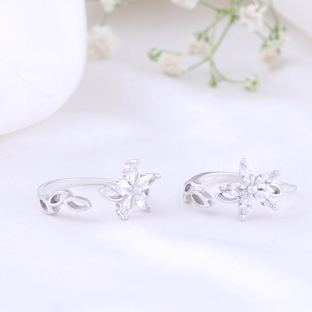 925 Silver CZ Stone Toe Rings | Fine Finish Design
