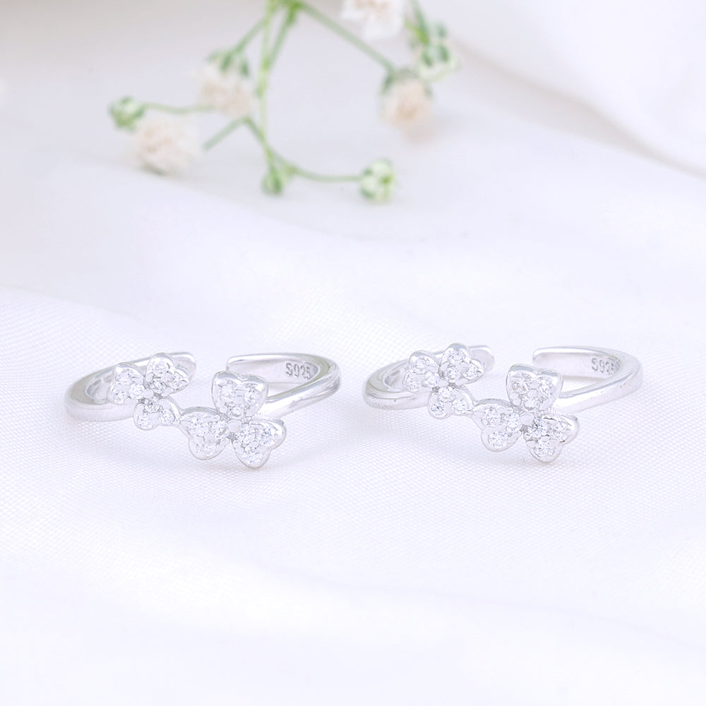 925 Silver CZ Stone Toe Rings | Indian Design
