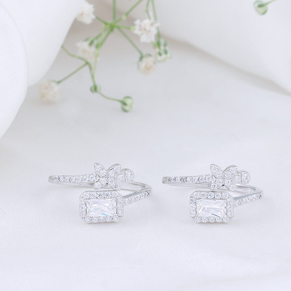925 Silver CZ Stone Toe Rings | Minimal Design
