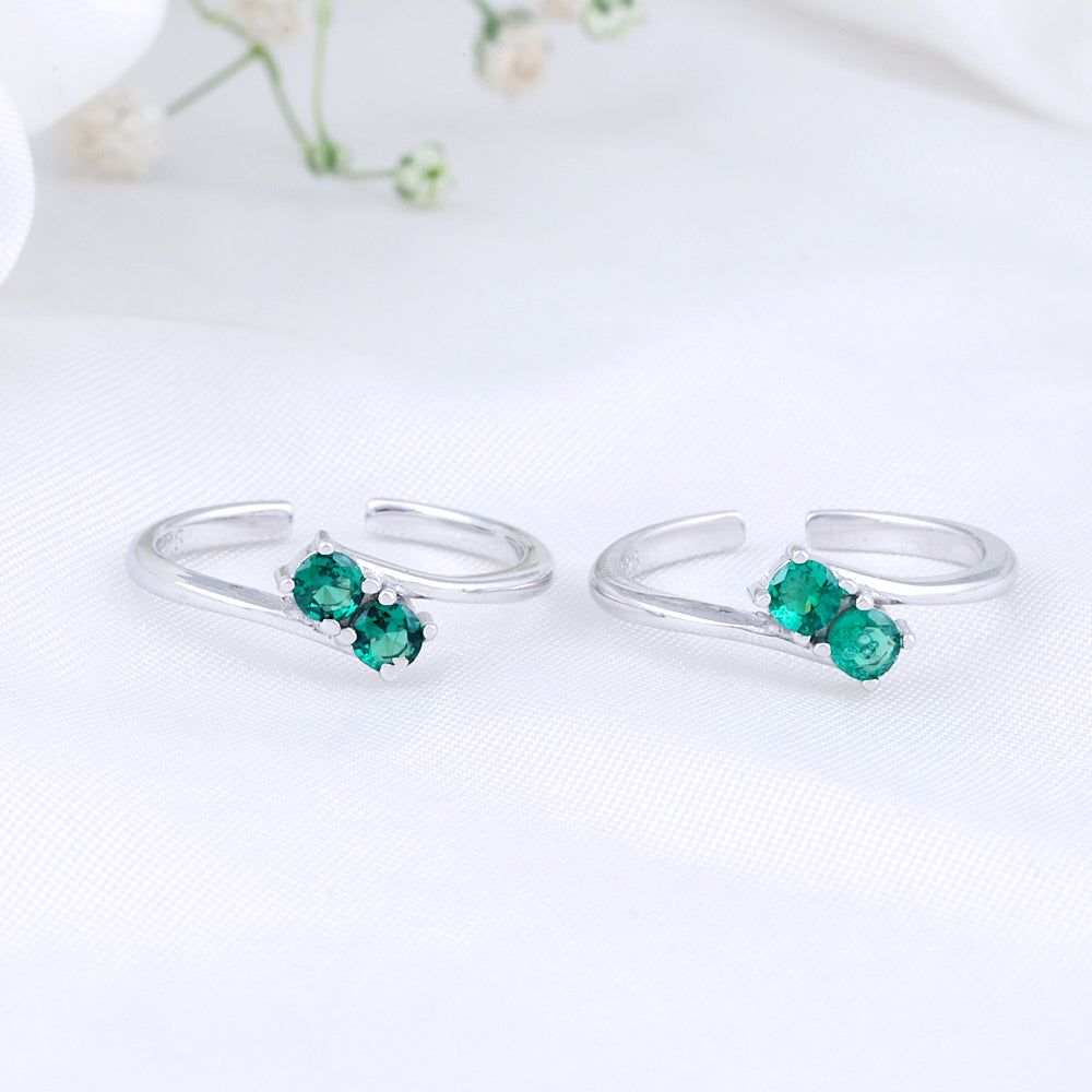 925 Silver CZ Stone Toe Rings | Modern Design
