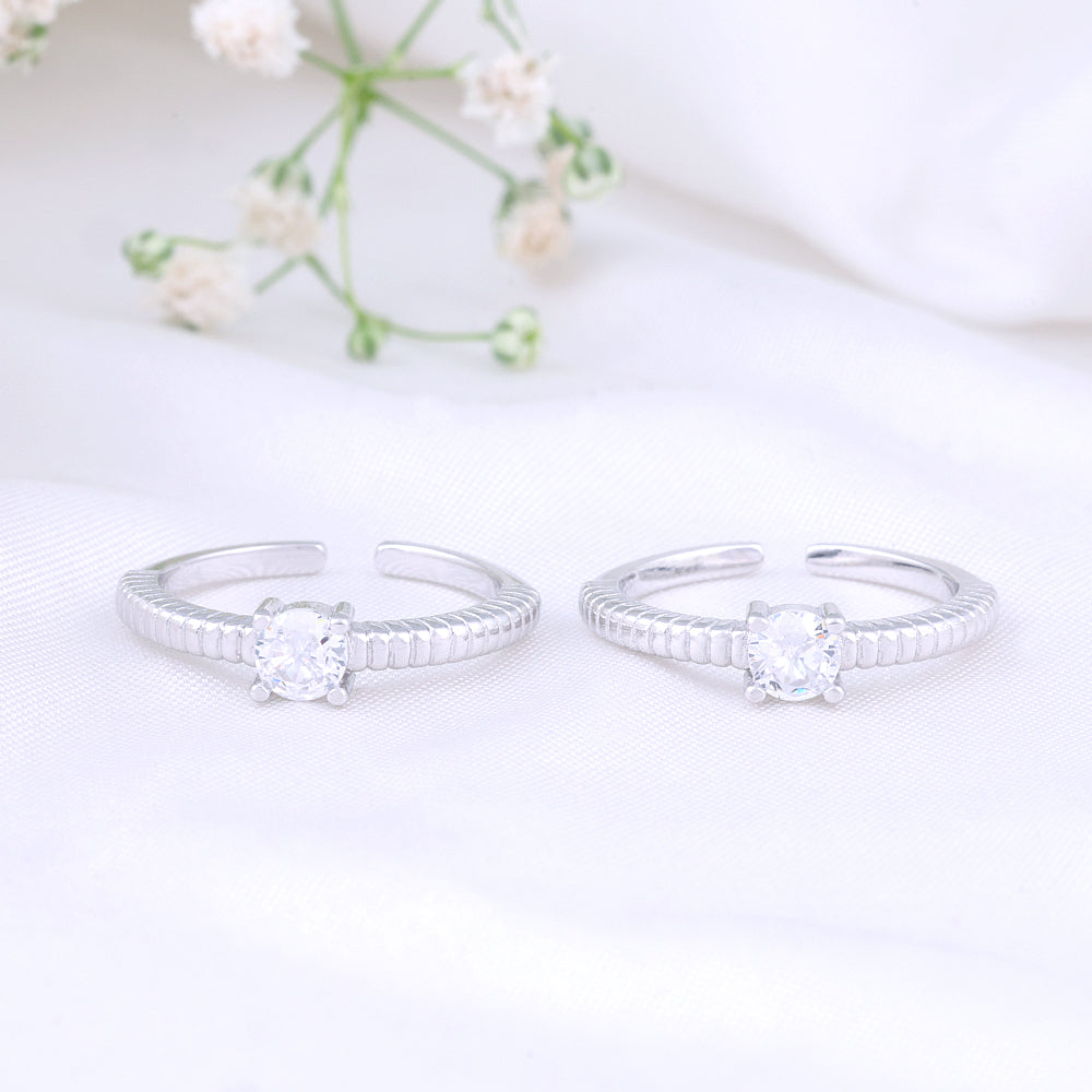 925 Silver CZ Stone Toe Rings | Smooth Finish Design
