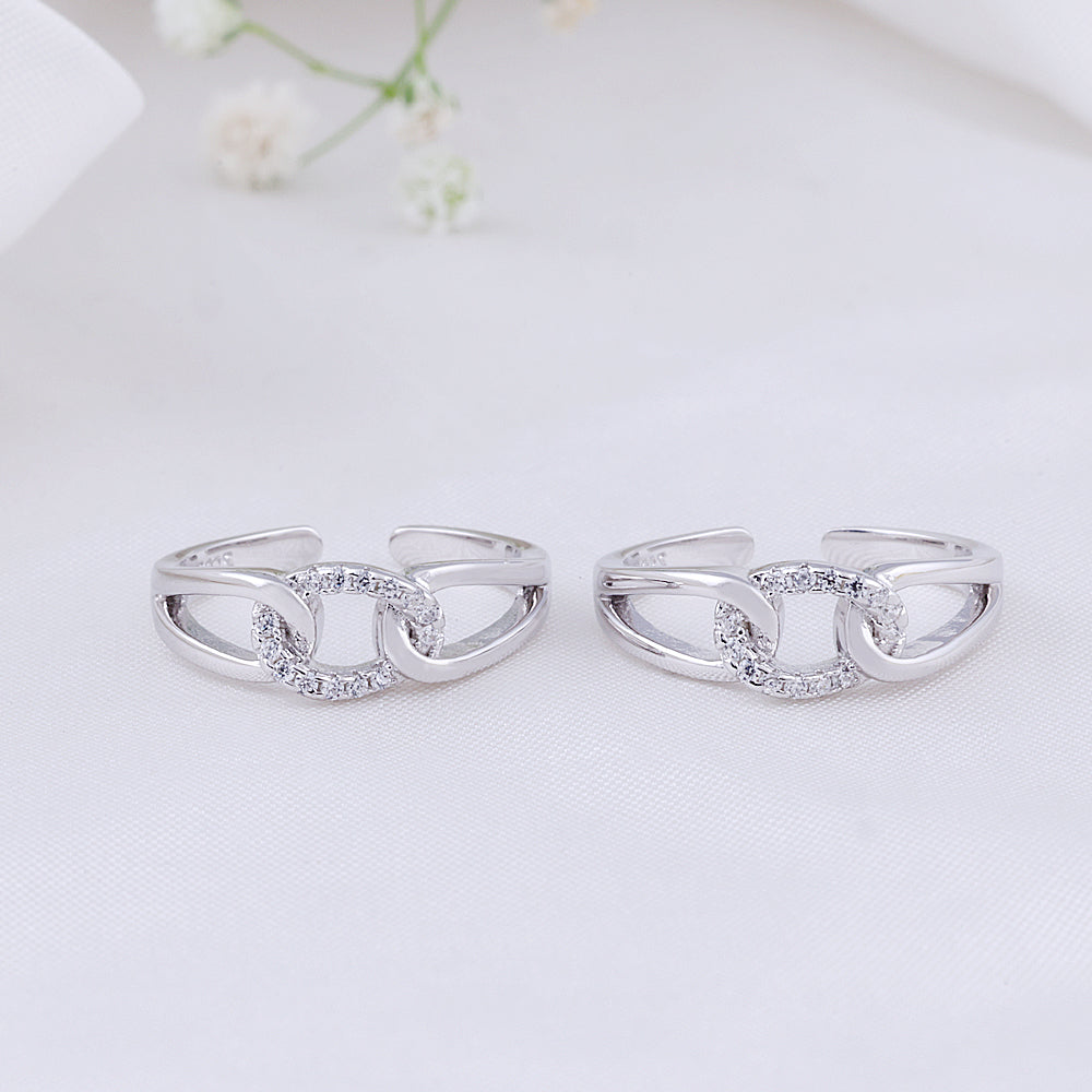 925 Silver CZ Stone Toe Rings | Stylish Design

