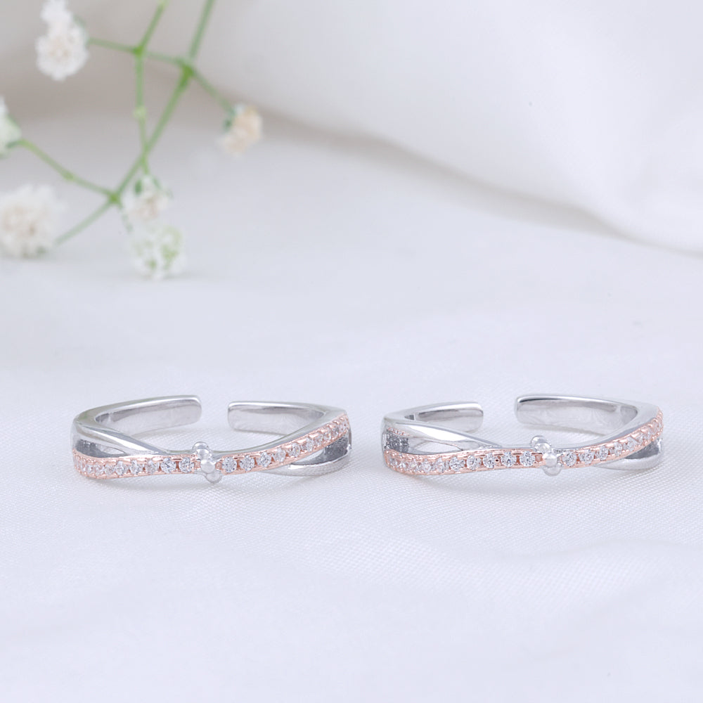 925 Silver Two Tone Toe Ring for Women//Party Wear