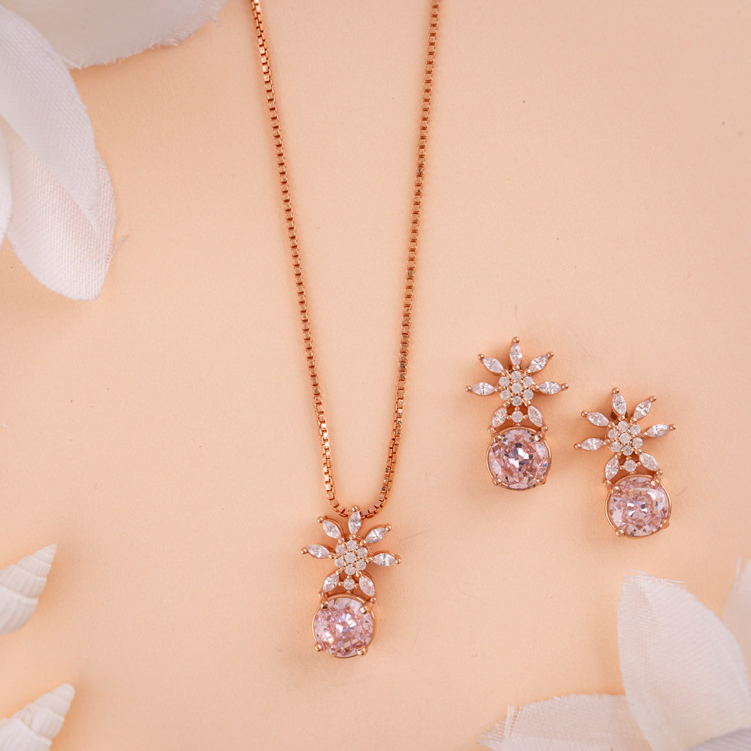 Beautiful Italian Rose Gold Chain Pendant Set| Party Wear