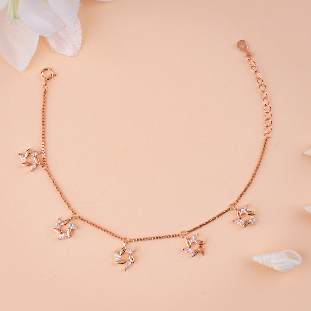 92.5 Silver Rose Gold CZ Bracelet | Party Wear