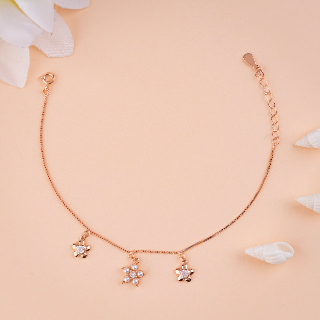 Stylish Rose Gold Plated Finish Pearl, Stone  Bracelet| Styles