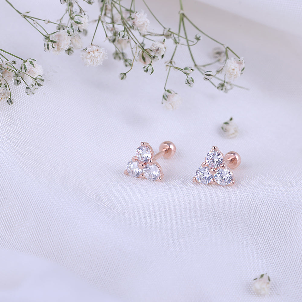Buy Office Wear Silver Rose Gold Second Stud Earrings
