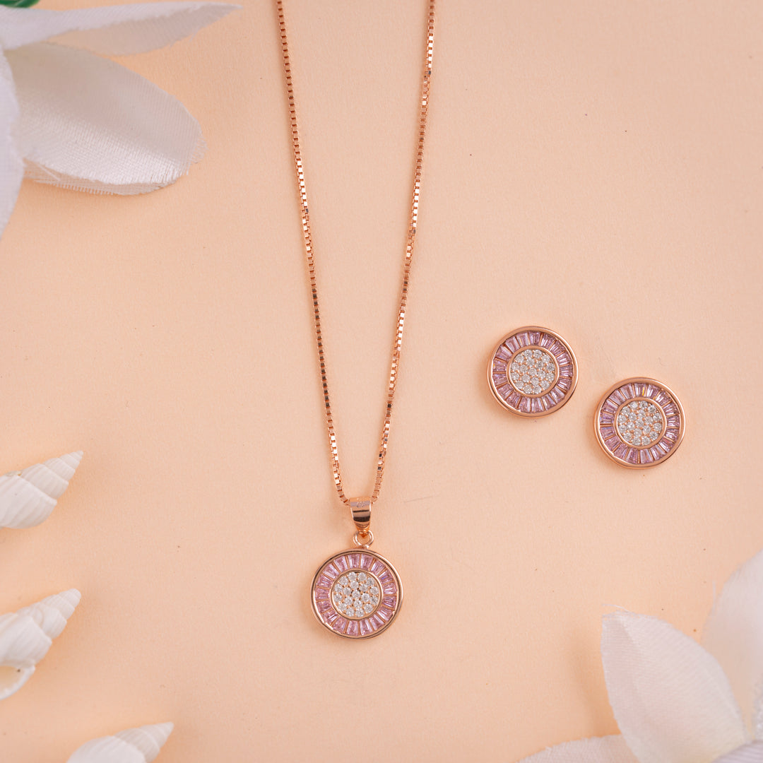 CZ Rose Gold Chain Pendant Set | Chaneira Jewels | Office Wear