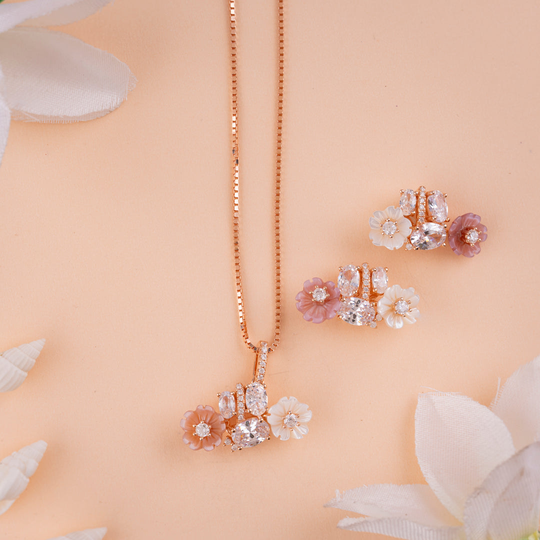 CZ Rose Gold Chain Pendant Set | Chaneira Jewels |Party Wear