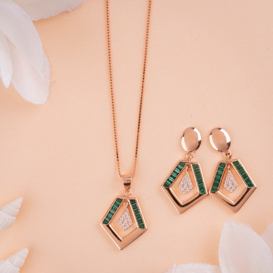 CZ Rose Gold Chain Pendant Set Coimbatore Chennai | Festival Wear