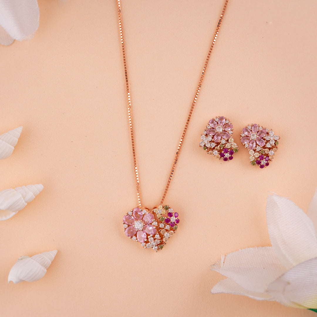 CZ Rose Gold Chain Pendant Set Coimbatore Chennai| Styles