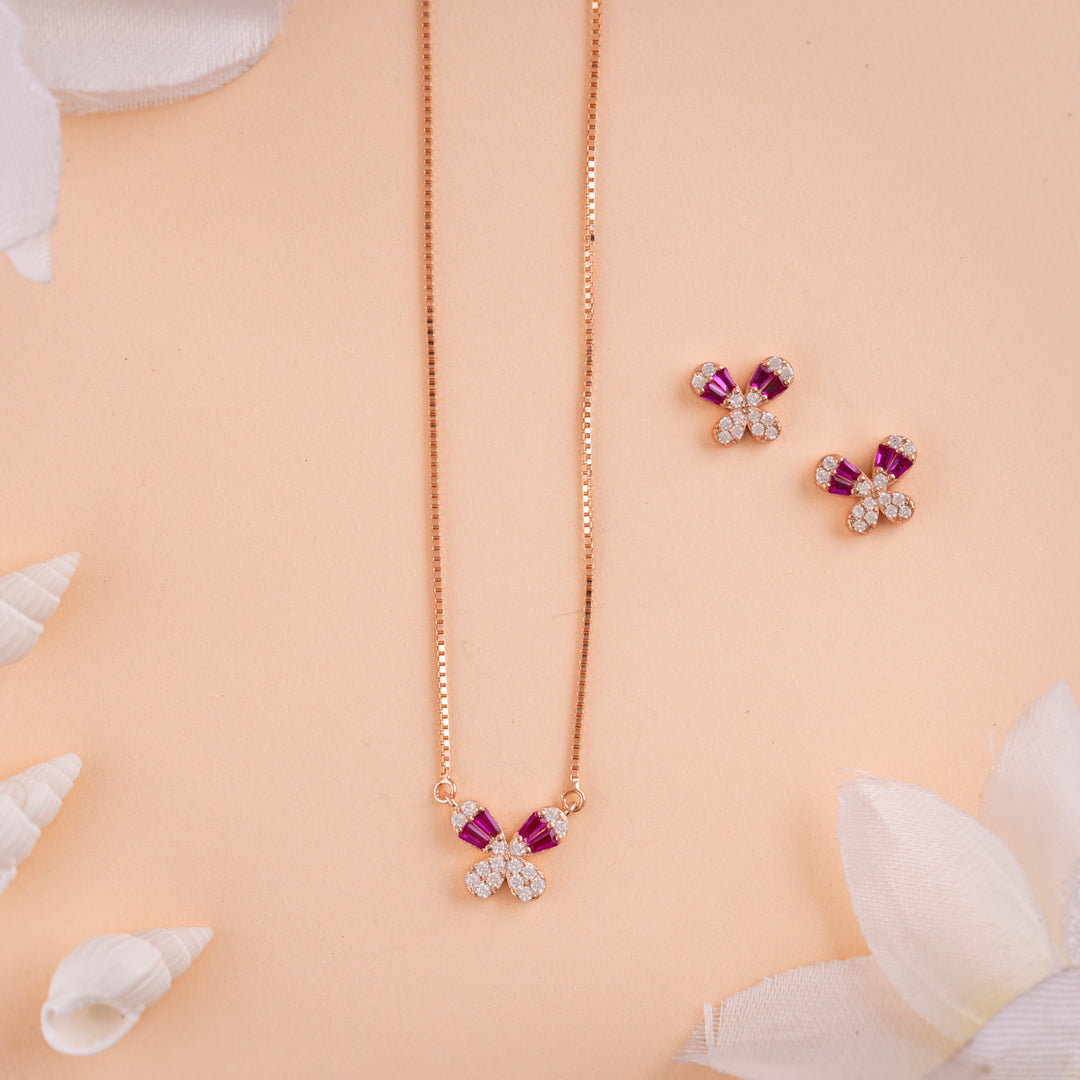 CZ Rose Gold Chain Pendant Set | Office wear