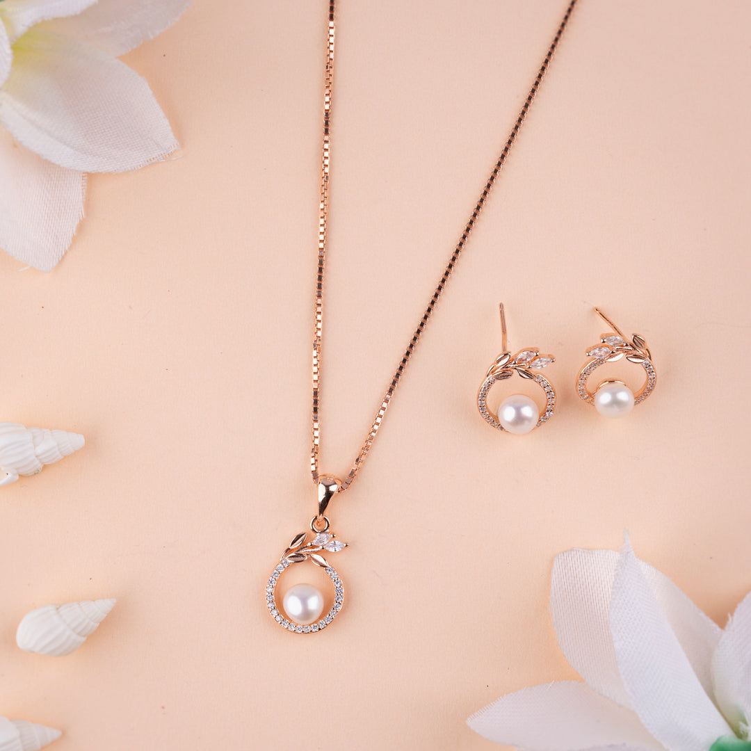 CZ Rose Gold Chain Pendant Set Online| Festival Wear