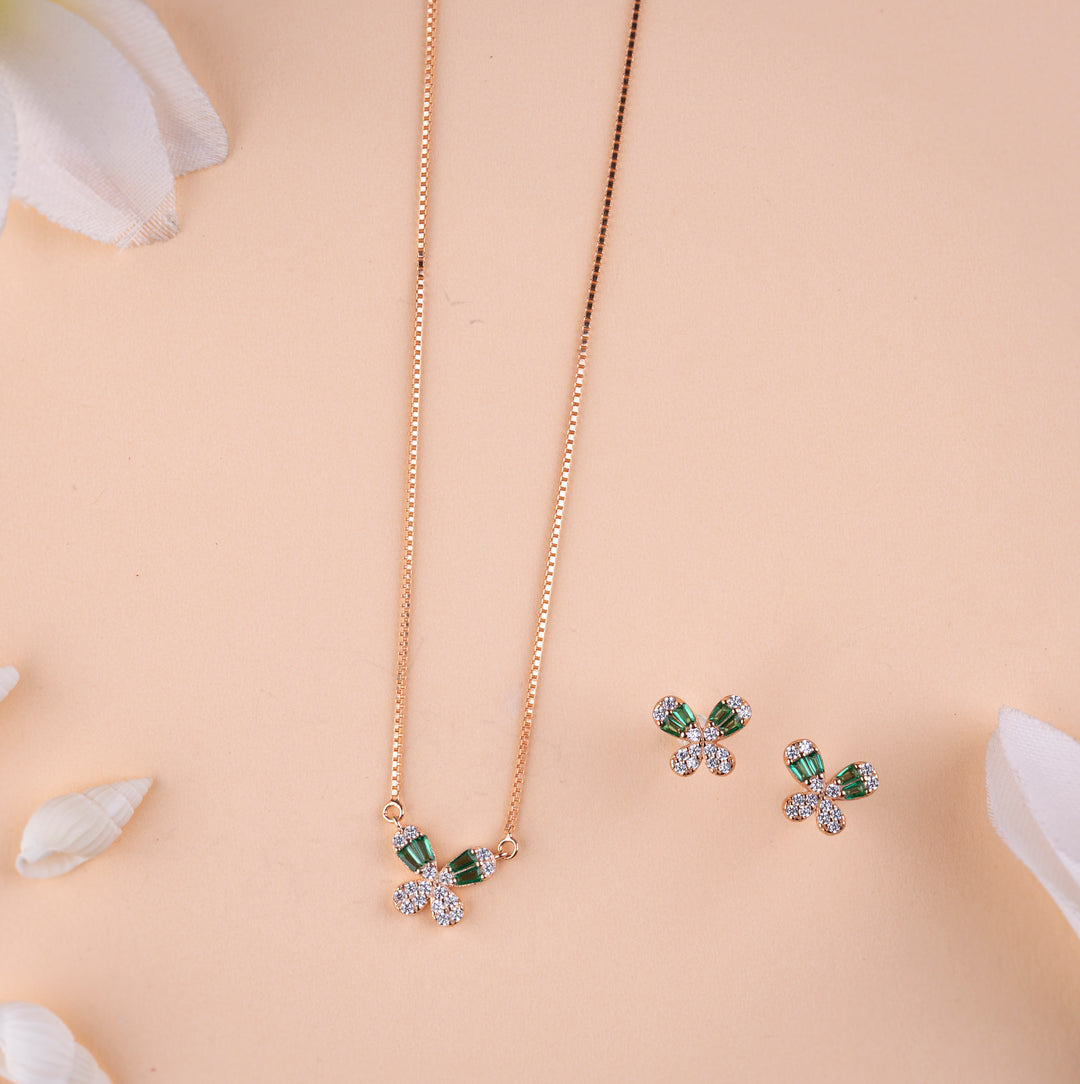 CZ Rose Gold Chain Pendant Set Online| Party wear