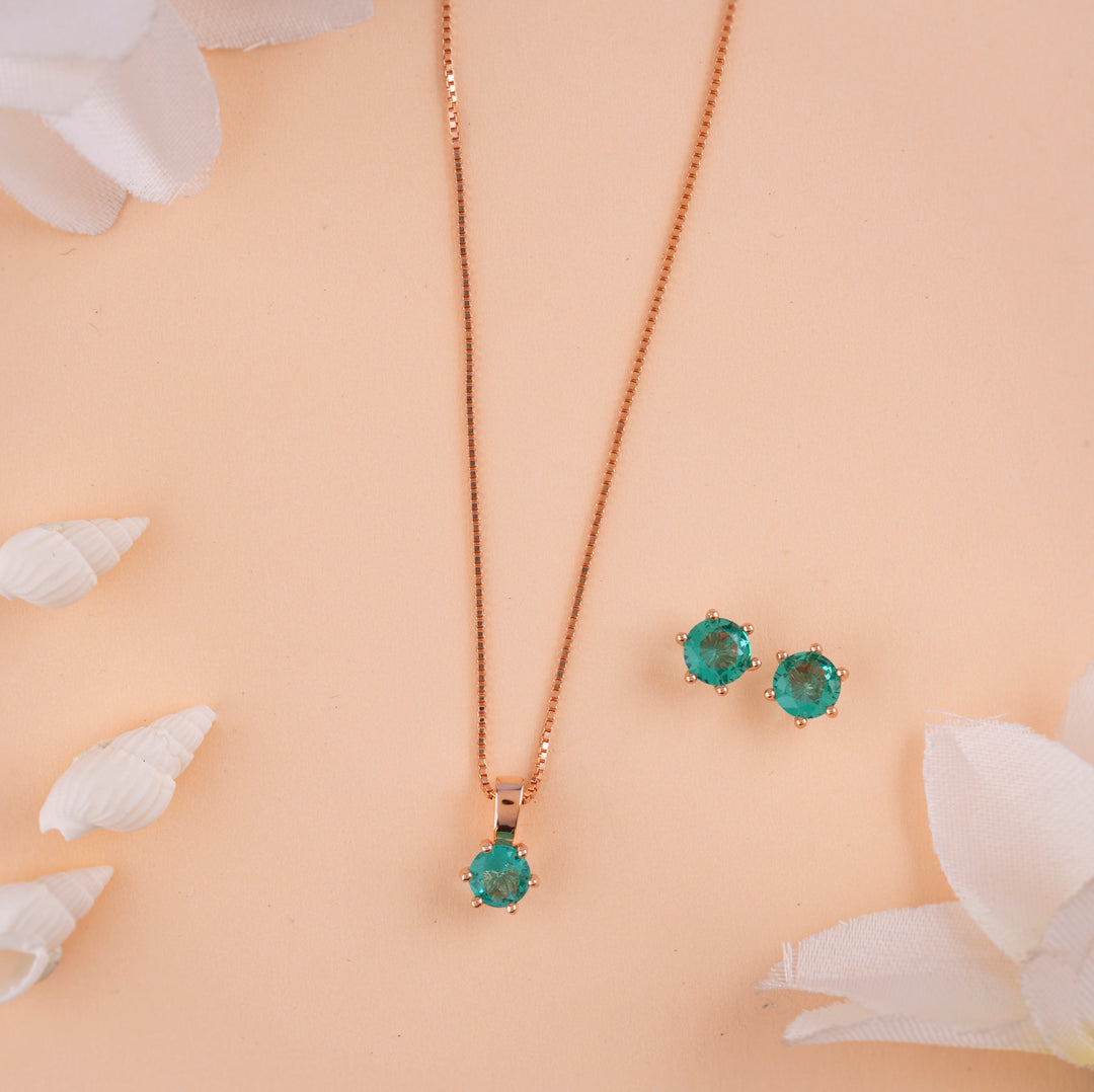 CZ Rose Gold Chain Pendant Set at Chaneira Jewels| Daily Wear
