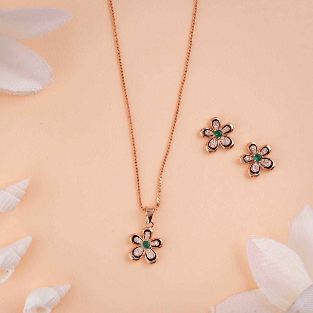 CZ Rose Gold Chain Pendant With Enamel Set Online | Party Wear