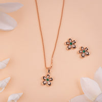 CZ Rose Gold Chain Pendant With Enamel Set Online | Party Wear