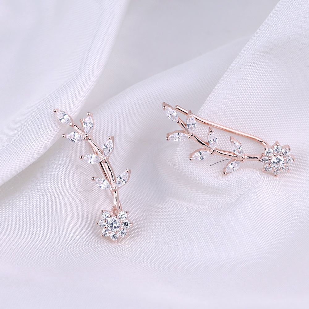 CZ Stone Rose Gold Cuff Earrings Daily Wear Design