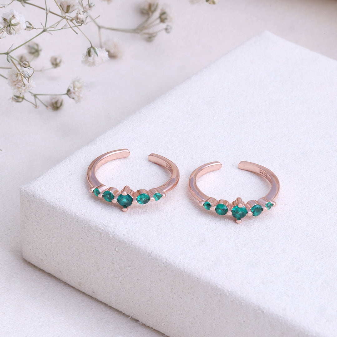 CZ Stone Rose Gold Toe Ring in 92.5 Silver | 925 Silver Pair