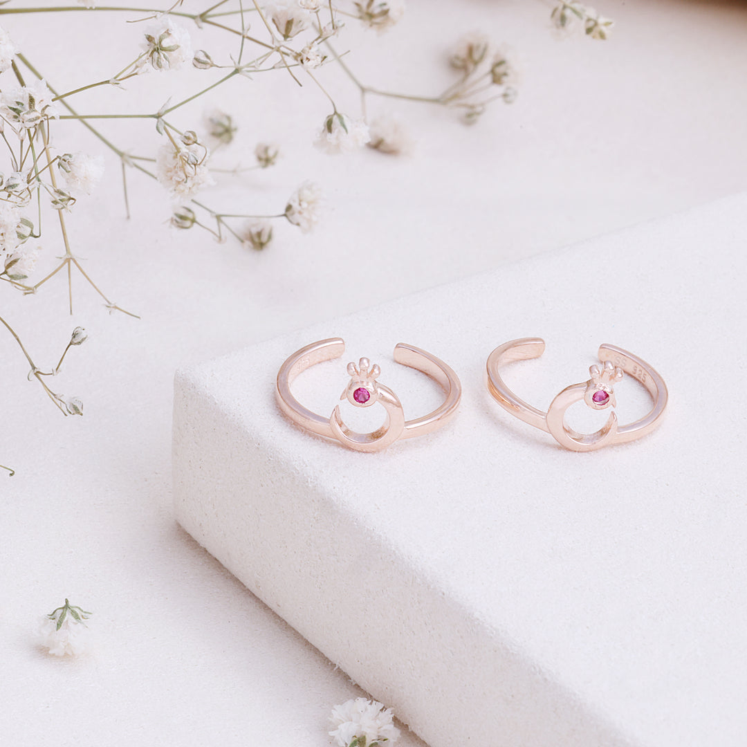 CZ Stone Rose Gold  Toe Ring in 92.5 Silver | Designer Pair