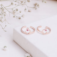 CZ Stone Rose Gold  Toe Ring in 92.5 Silver | Designer Pair