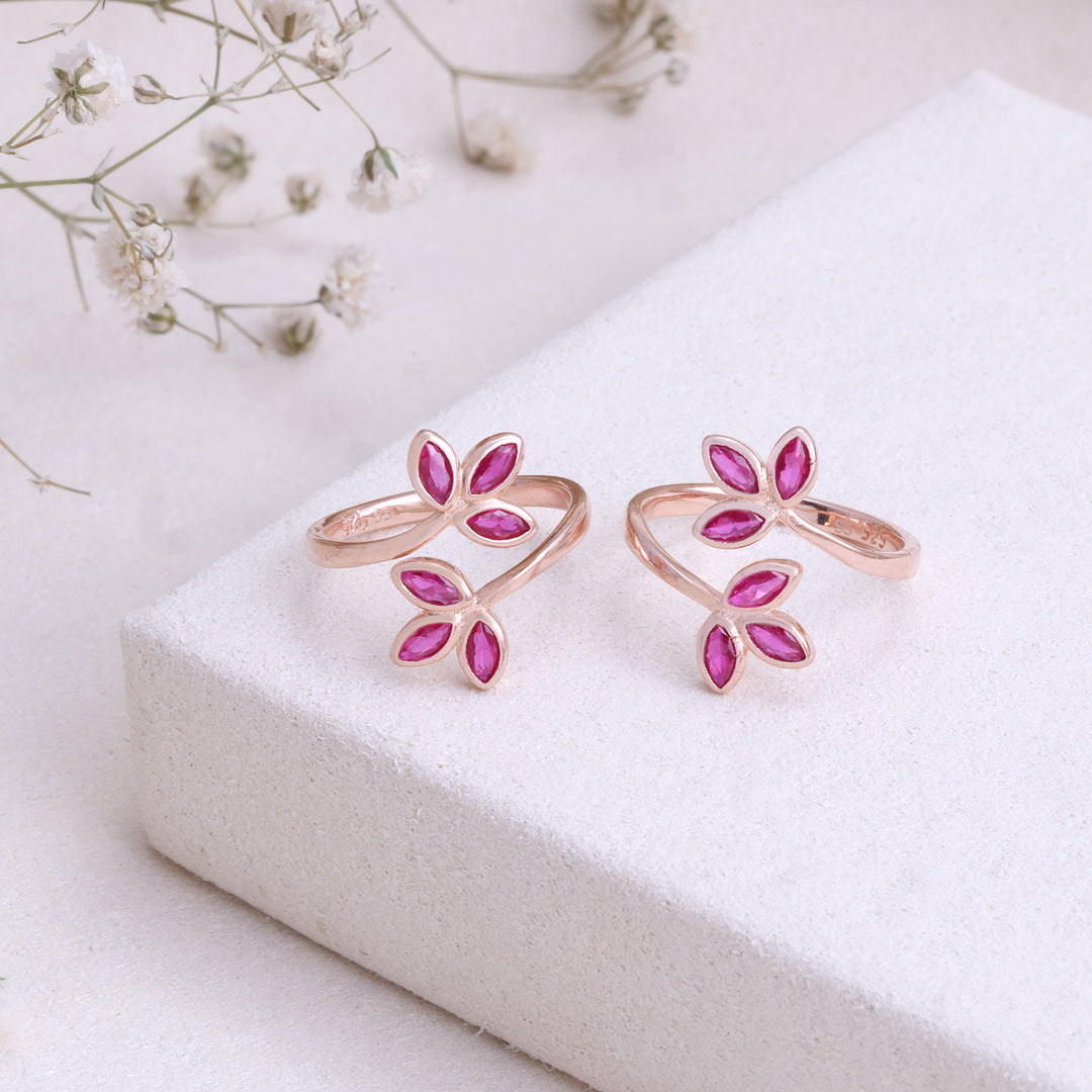 CZ Stone Rose Gold Toe Ring in 92.5 Silver | Fine Finish Pair