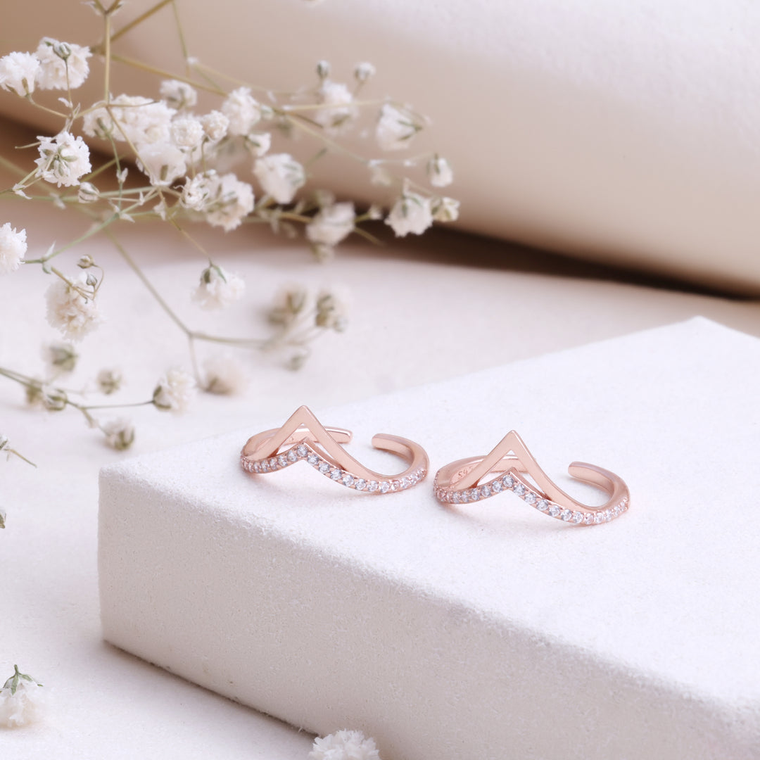 CZ Stone Rose Gold Toe Ring in 92.5 Silver | Gift Ready Pair