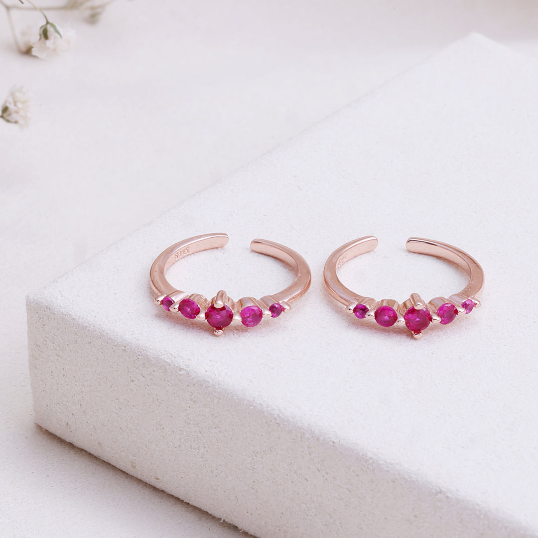 CZ Stone Rose Gold Toe Ring in 92.5 Silver | Lightweight Pair