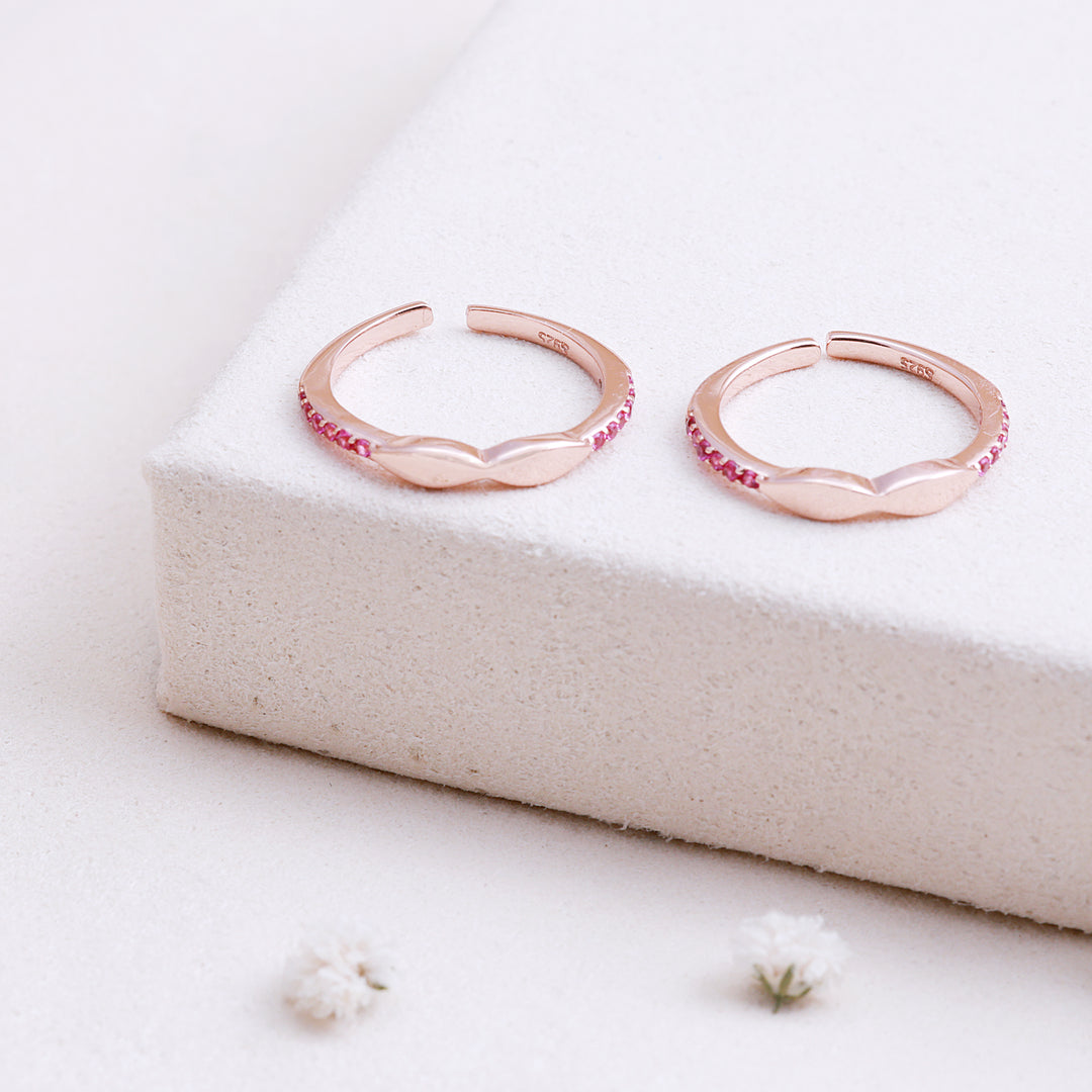 CZ Stone Rose Gold Toe Ring in 92.5 Silver | Minimal Pair