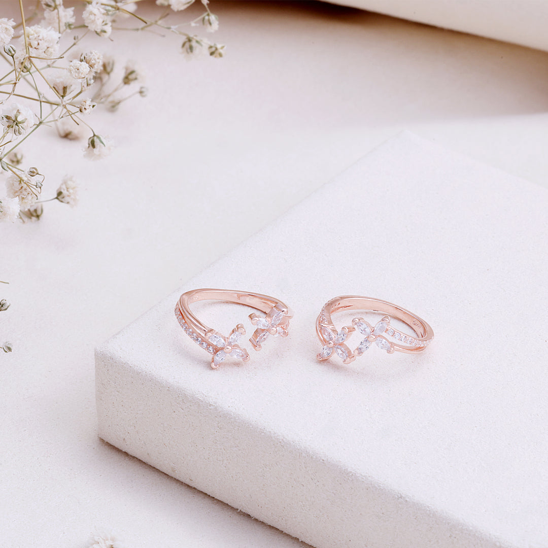 CZ Stone Rose Gold  Toe Ring in 92.5 Silver | Modern Pair