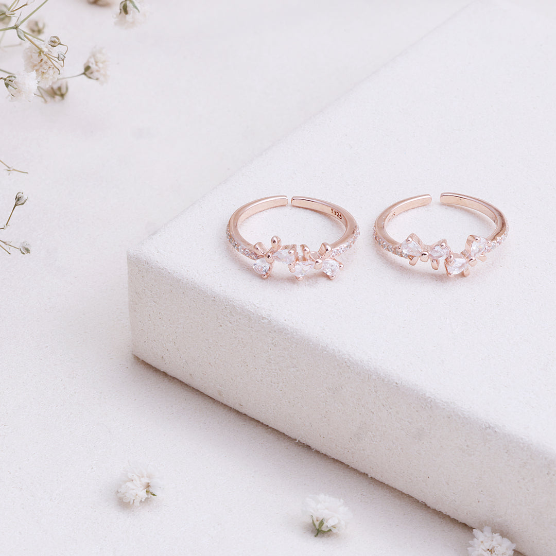 CZ Stone Rose Gold Toe Ring in 92.5 Silver | Premium Pair
